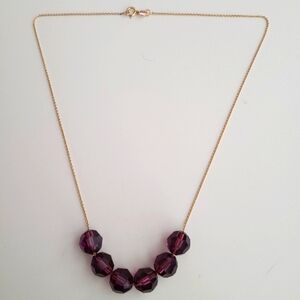 Gold Tone Purple Bead Necklace